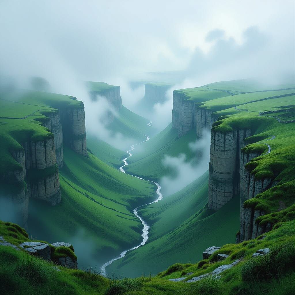 Misty Cheddar Ravines in Romanticism Style