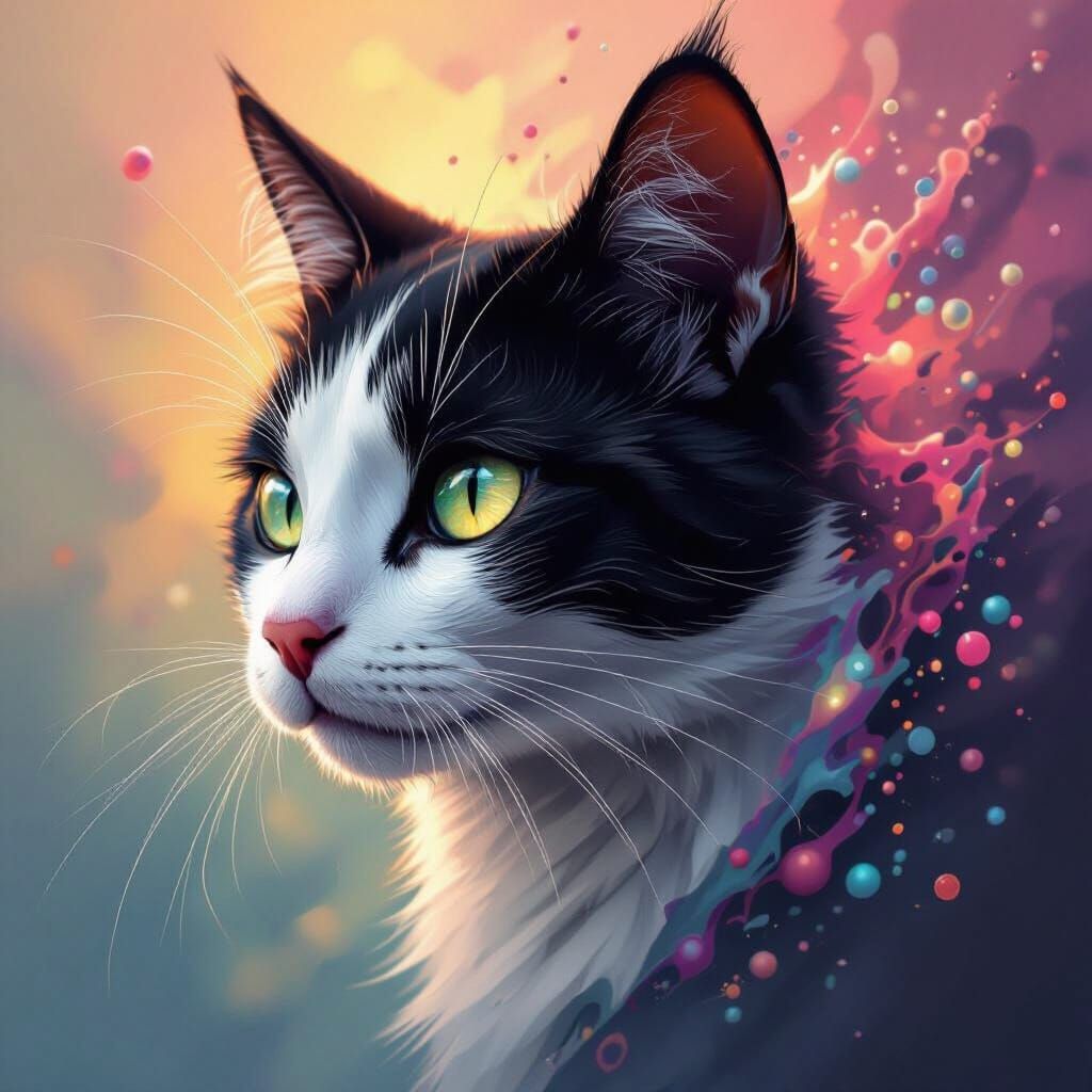 Hyperrealistic Female Cat Head in Splash Art Style