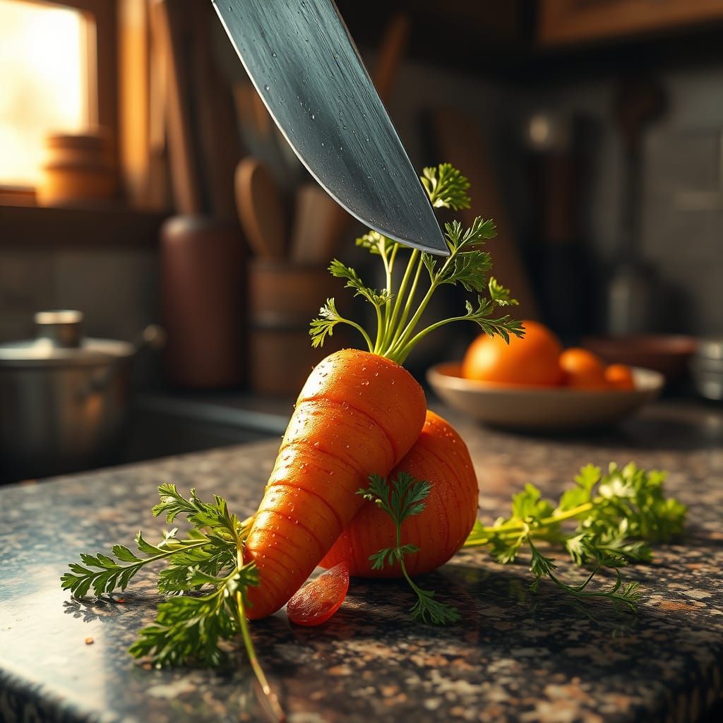 Vibrant Orange Carrot in Whimsical Kitchen Scene