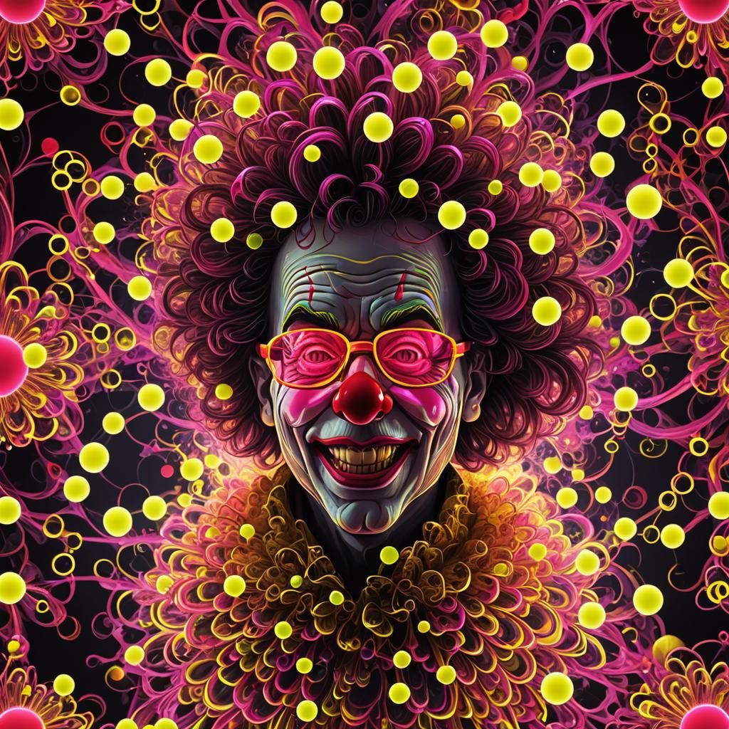 Fluorescent Clown Juggling Glowing Balls: Abstract Vector Ar...
