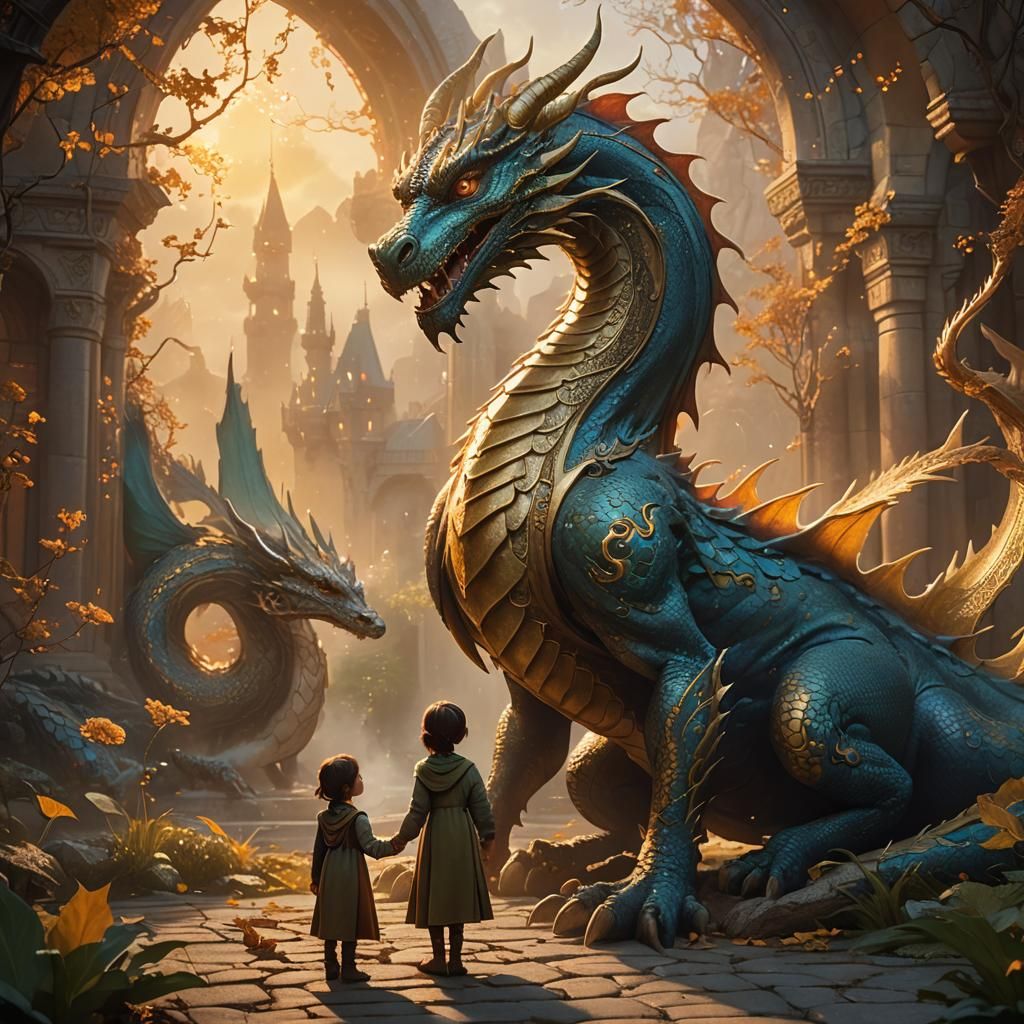 Dragon's Farewell: Art Nouveau Matte Painting