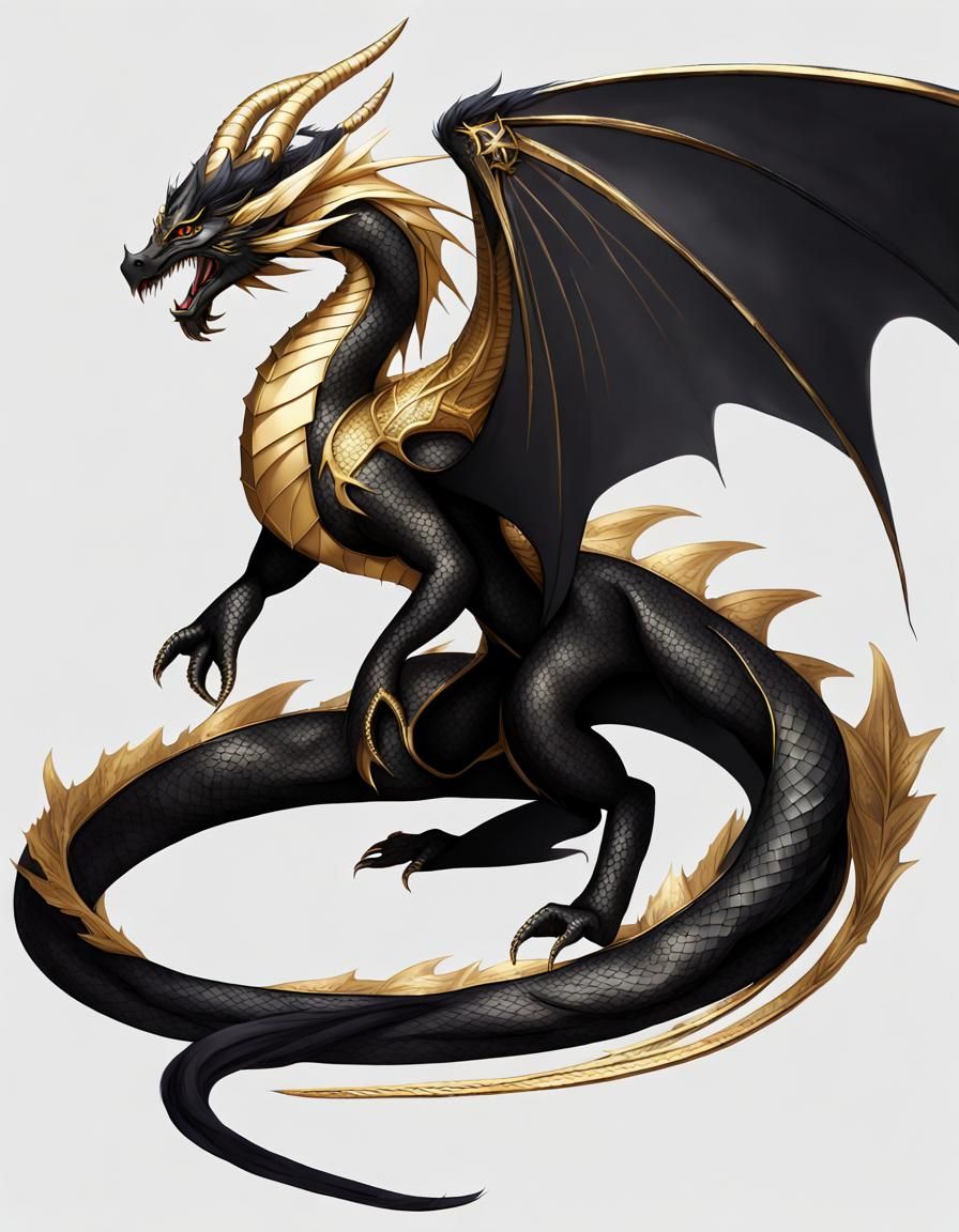 Elegant Dragon in Black and Gold Dress