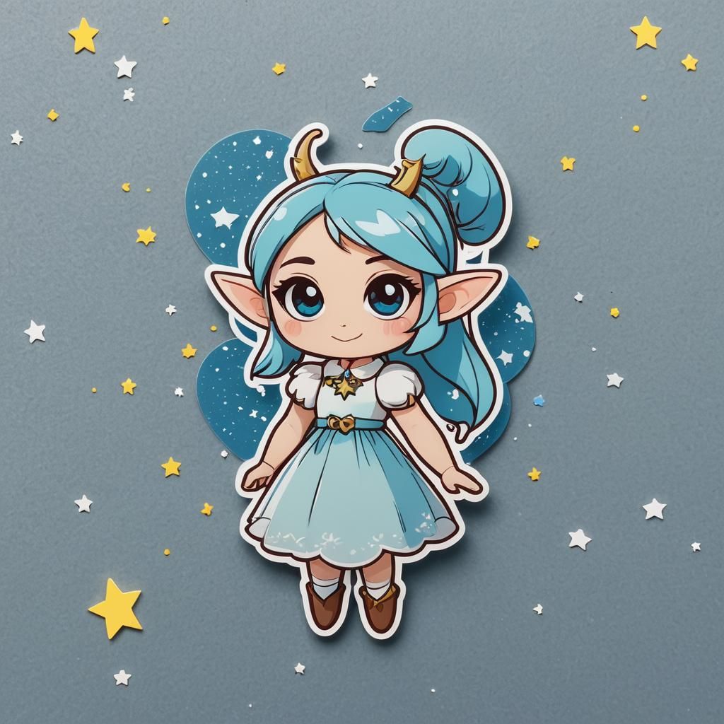 Cute Chibi Elf Sticker in Powerpuff Style