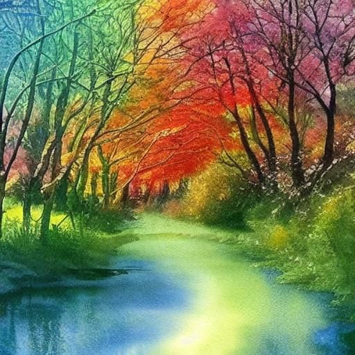 Seasons Wheel: Watercolour Painting of Winter, Spring, Summe...