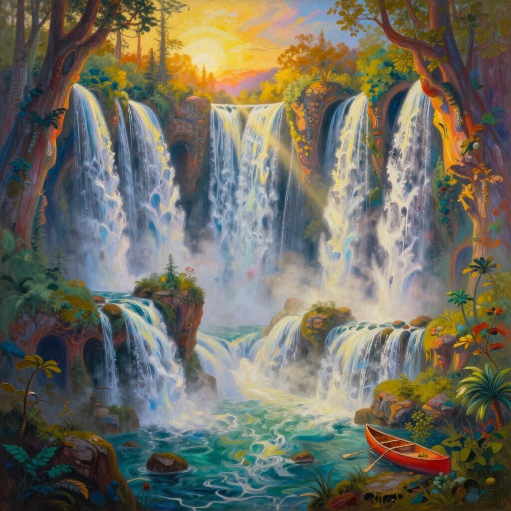 Fantasy Waterfalls in Golden Hour Light Painting