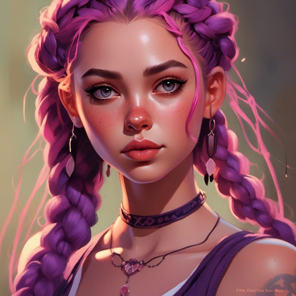 Beautiful Woman with Braids: Detailed Digital Portrait