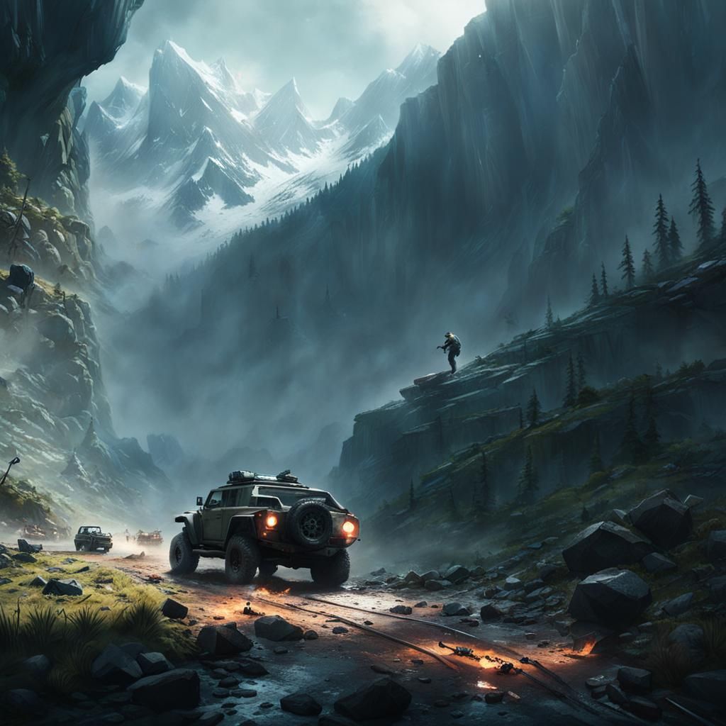 Dramatic Action Scene in Digital Painting Style