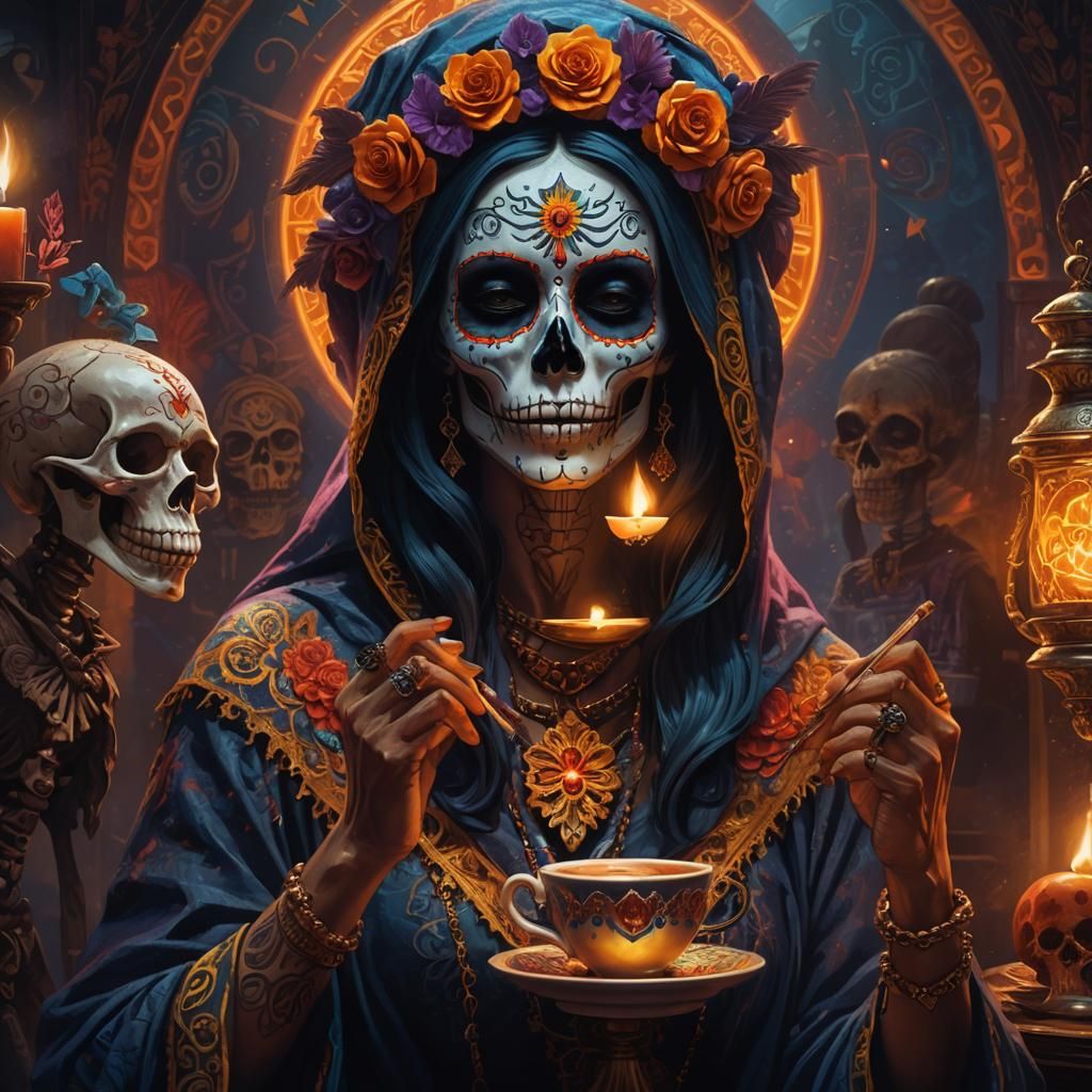 Santa Muerte Coffee: Fantastical Digital Art