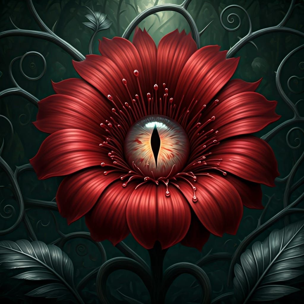 Blood-Red Flower in Enchanted Forest Glade
