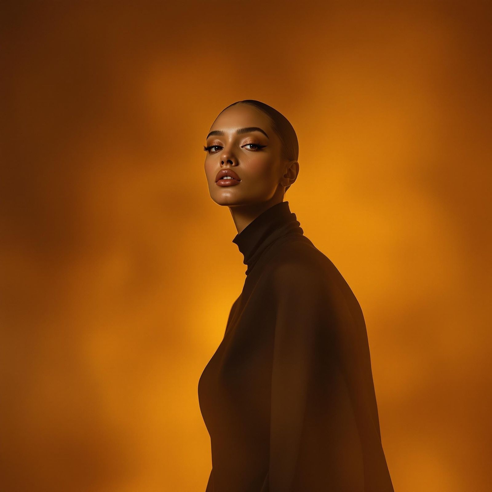 Dramatic Sepia Portrait with Golden Hour Lighting