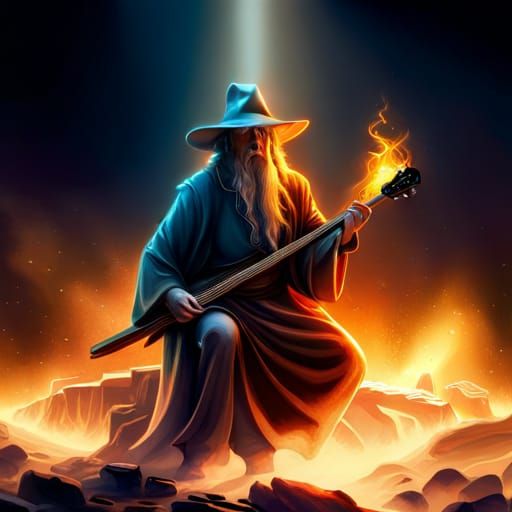 Gandalf Shreds: Electric Guitar Wizard in Space