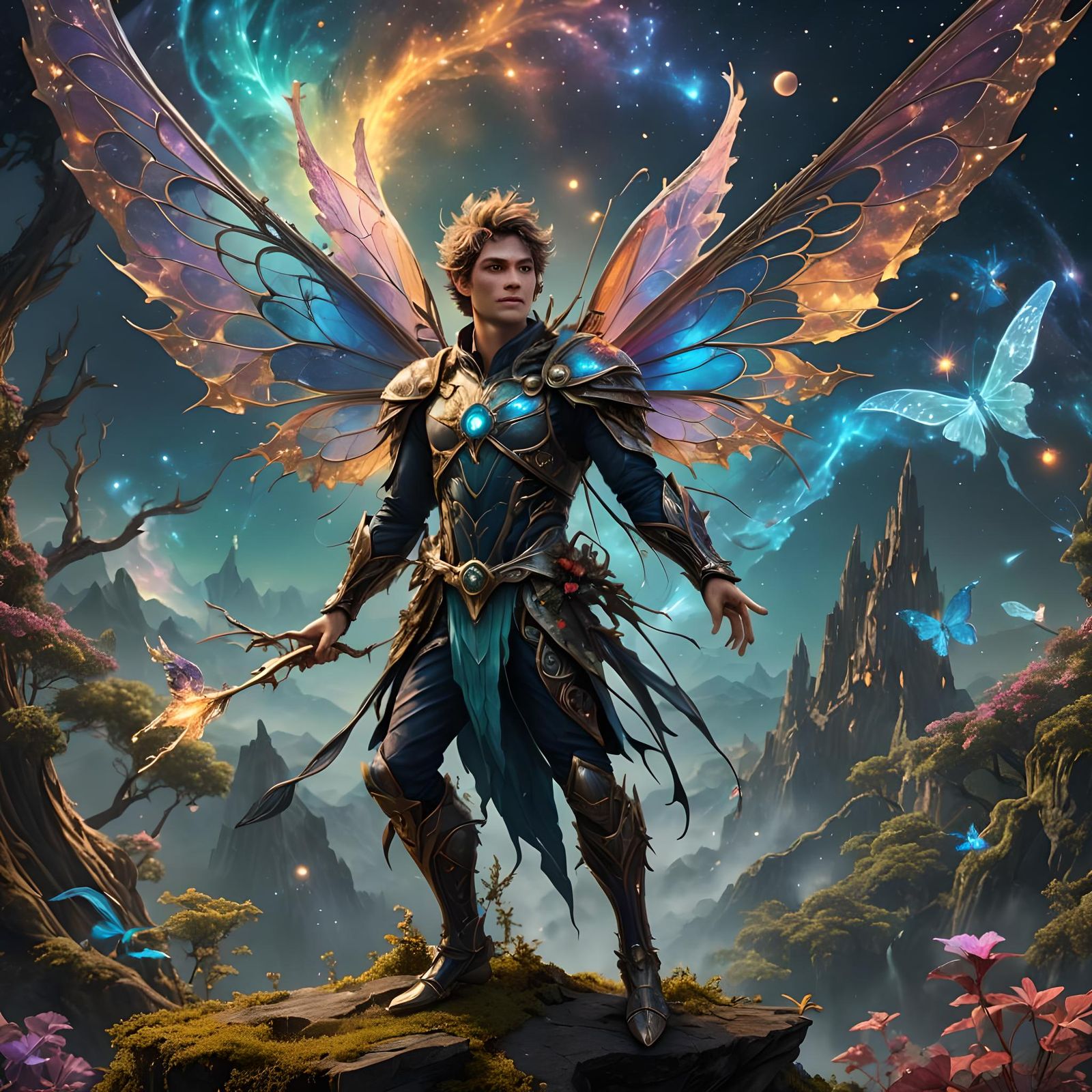 Male Fairy Overlooking Space in Detailed Digital Painting
