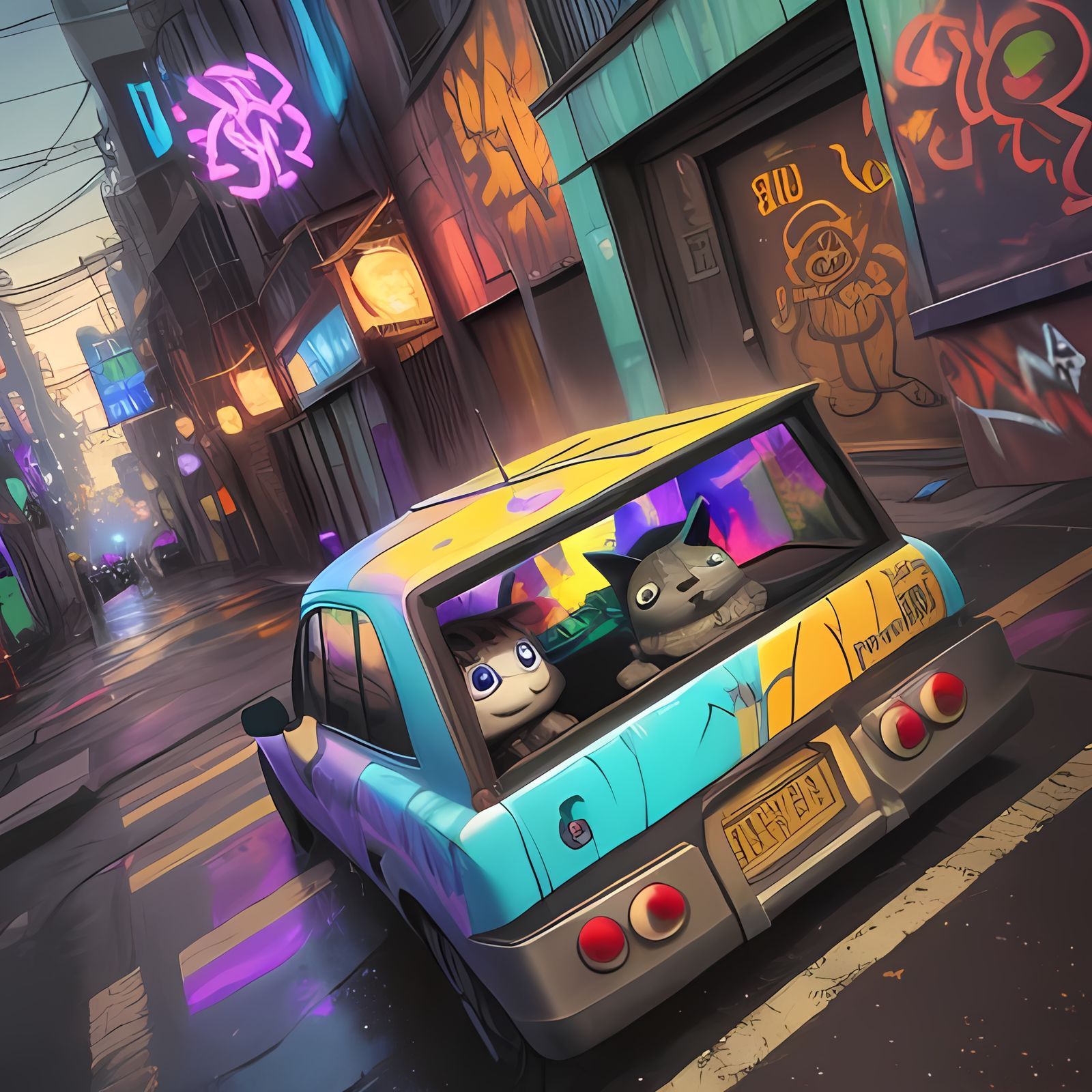 Chibi Monster Seeks Home in Graffiti Alley: 3D Render