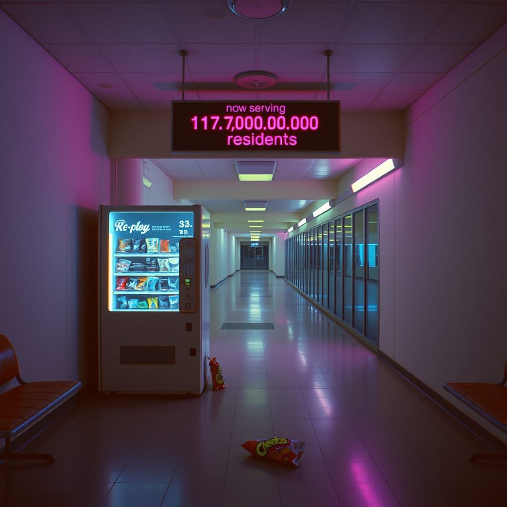 Surreal Liminal Space in Cyberpunk Aesthetic