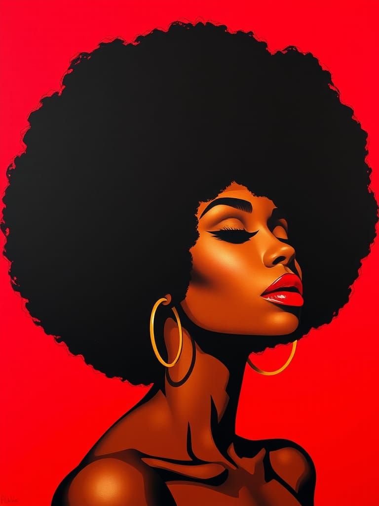 Pop Art Portrait of Woman with Afro Hairstyle
