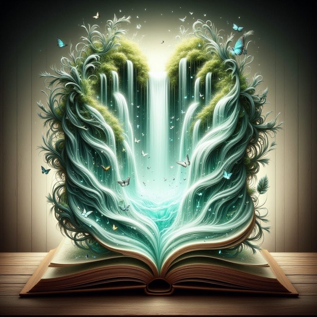 Paper Pop-Up Book: Waterfall in Watercolor Style