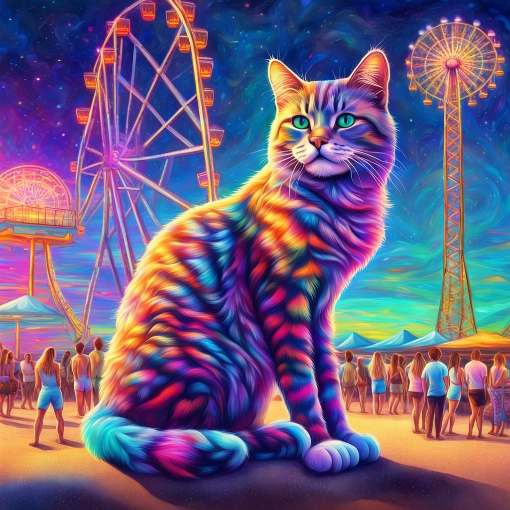 Tall Cats on a Beach: Holographic Cosmic Illustration