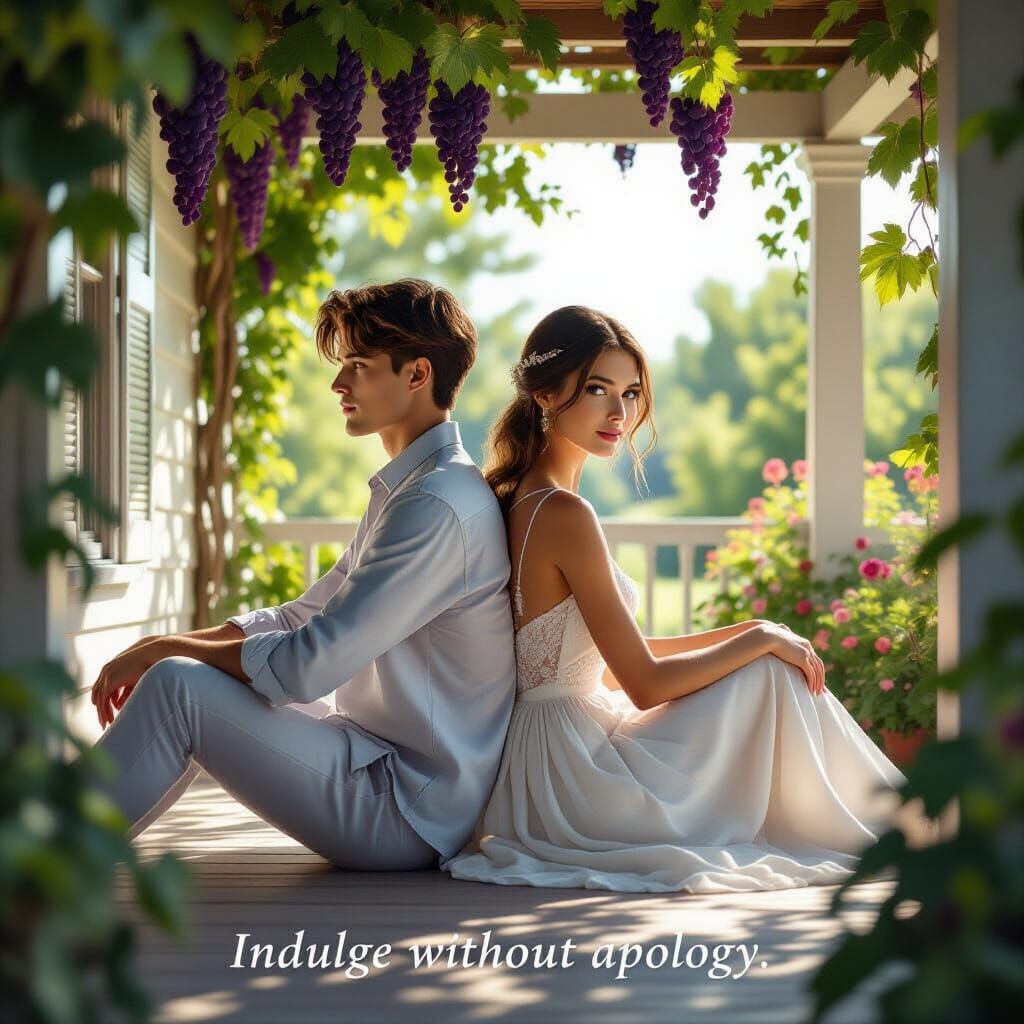 Couple Sitting Back-to-Back on Pergola Porch