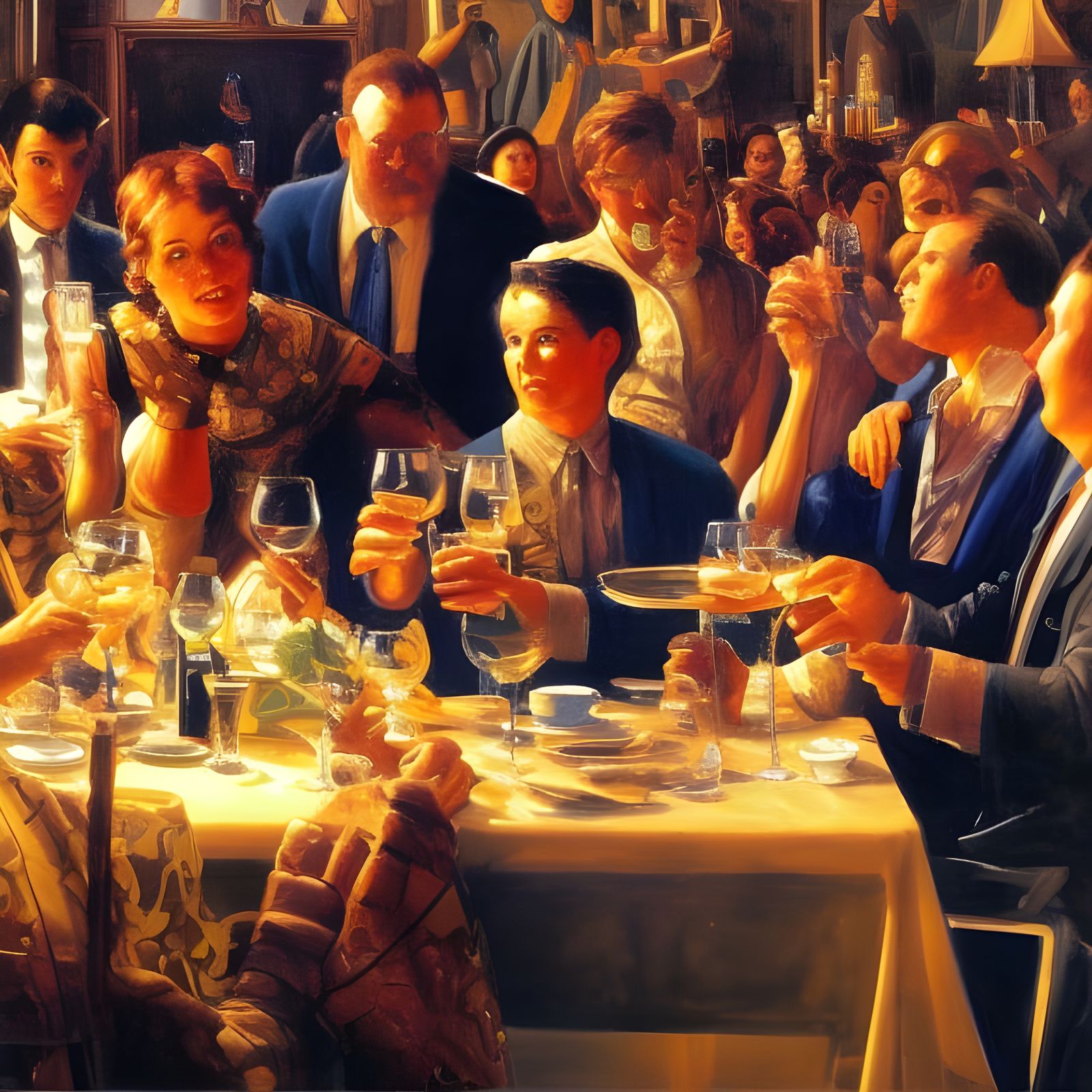 Festive Toast to AI Art in Oil Painting Style
