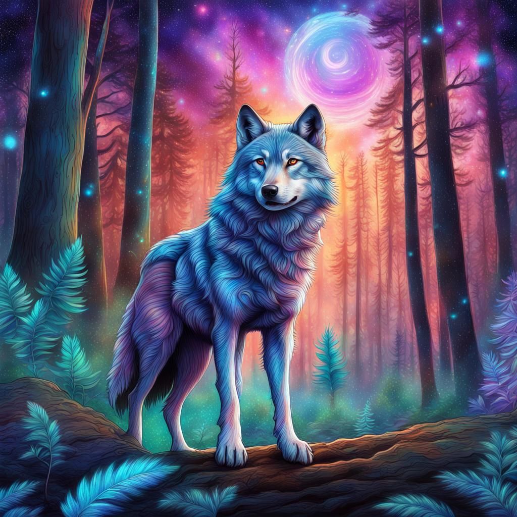 Native American Wolf Pup: Holographic Astral Illustration