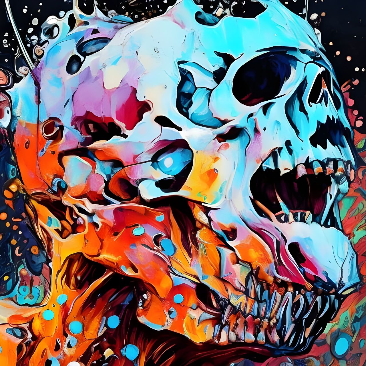 Smoking Skull Illustration in Oil Splash Style