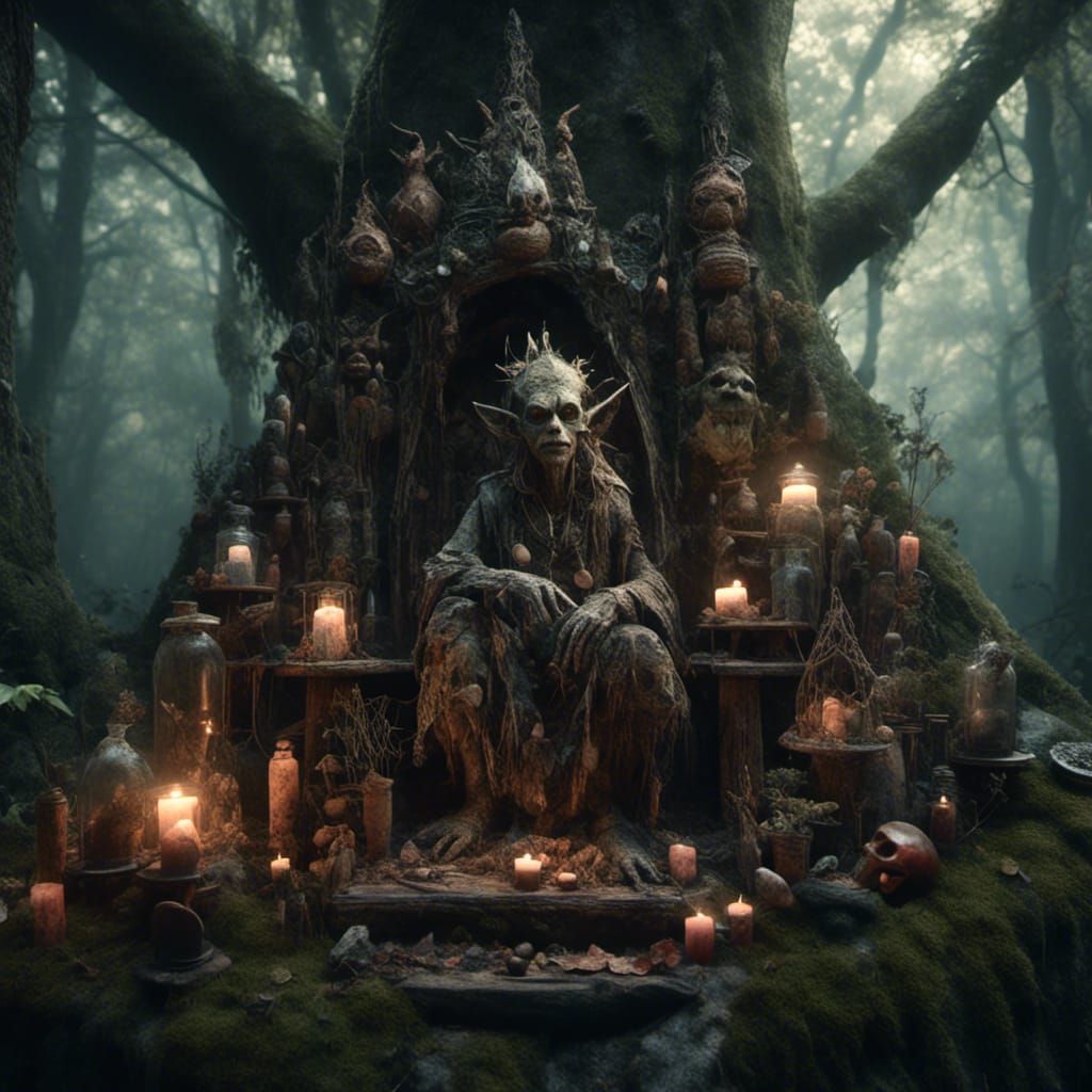 Goblin Shaman in Mystical Woodland Shrine