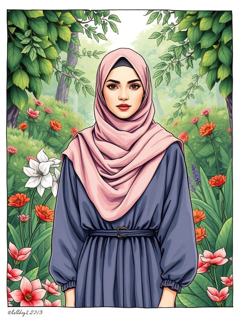 Elegant Hijabi in Botanic Garden