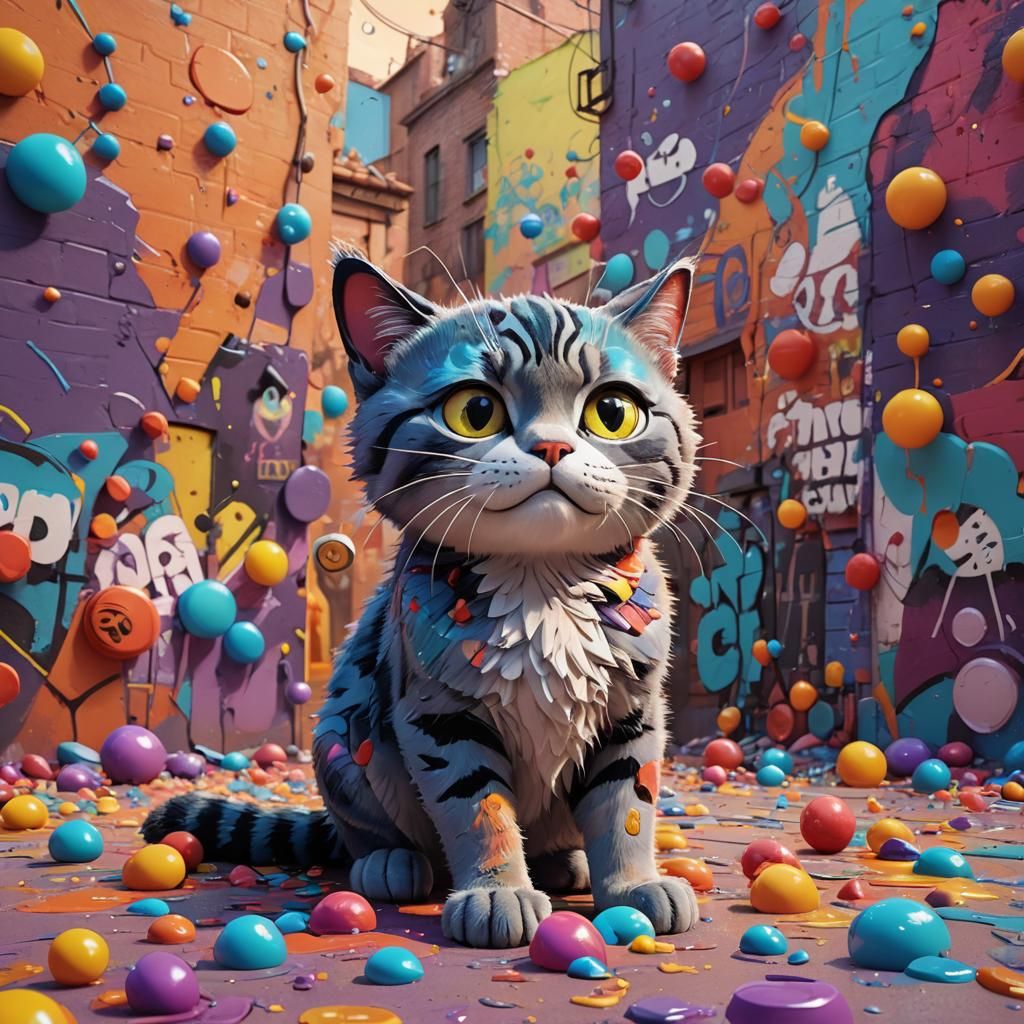 Colorful 3D Cat in Pixar Style