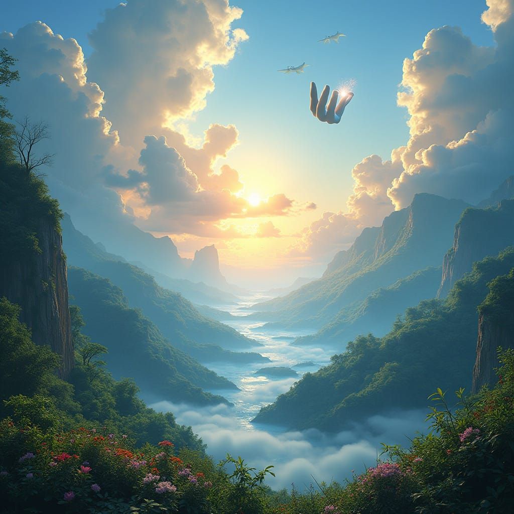Divine Creation Scene in Ethereal Matte Painting Style