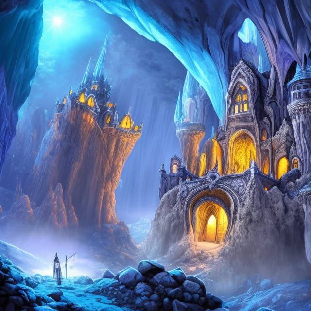 Epic Fantasy Castle in a Majestic Cave