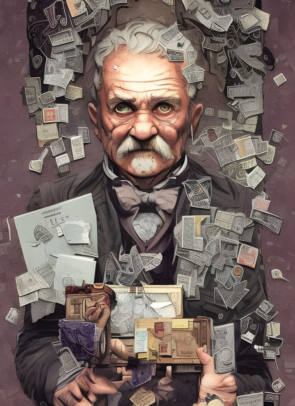 Stamp Man: Dark Watercolor Masterpiece