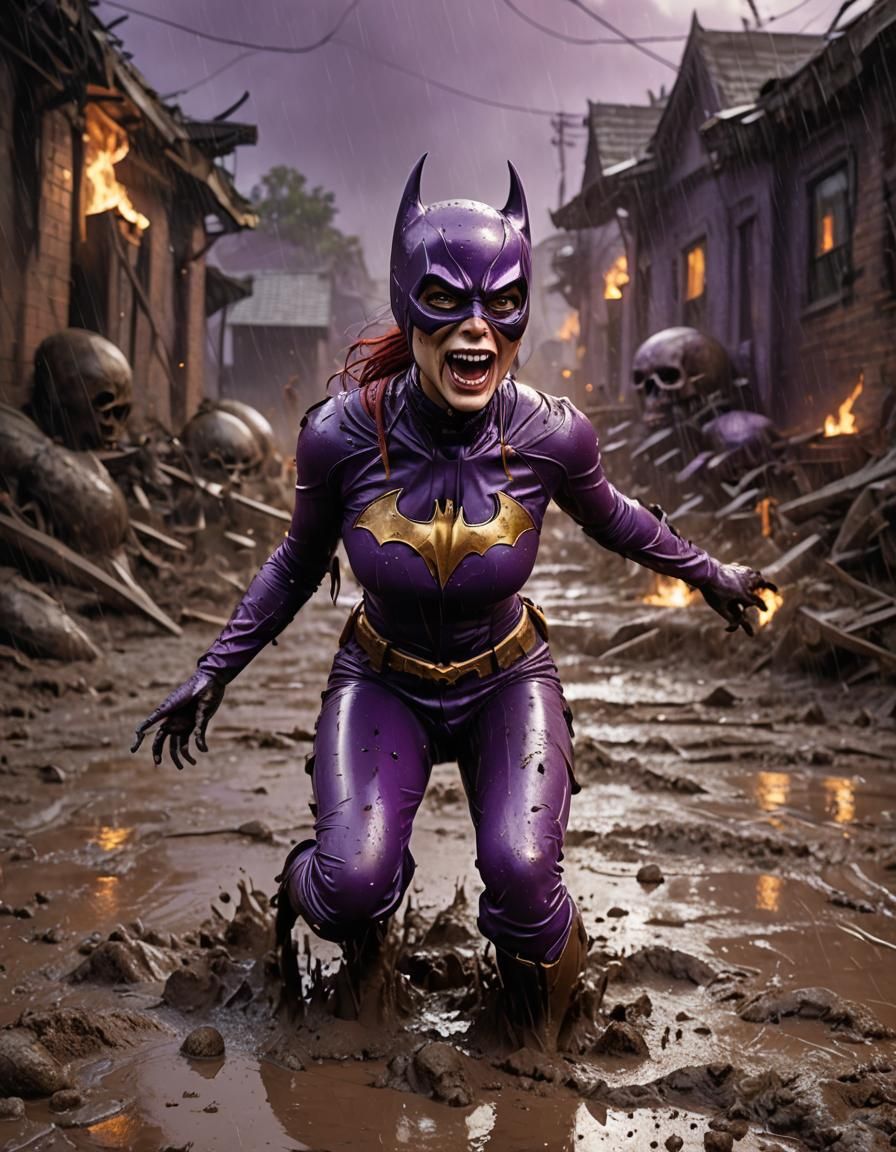 Batgirl Emerges from Chaos: A Matte Painting