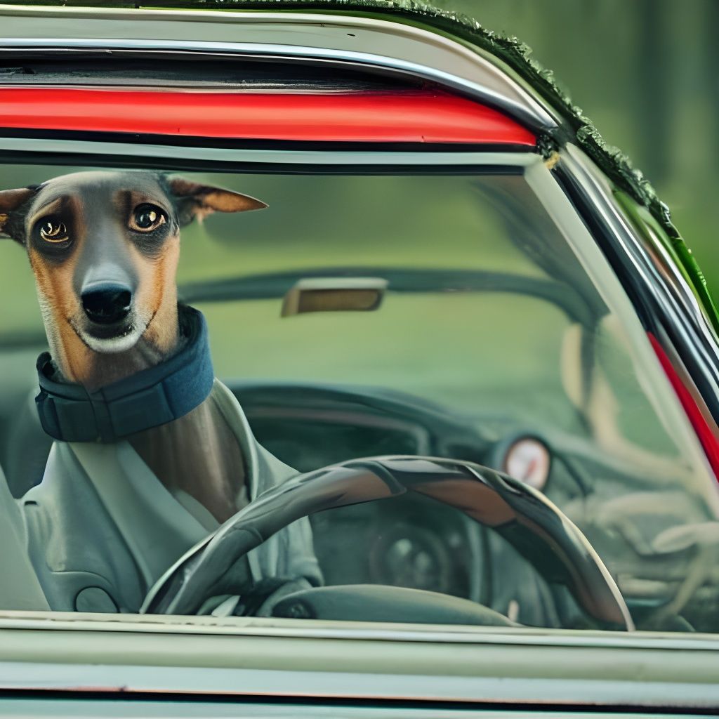 Greyhound Behind the Wheel in a Stylish, Bokeh-Laden Scene
