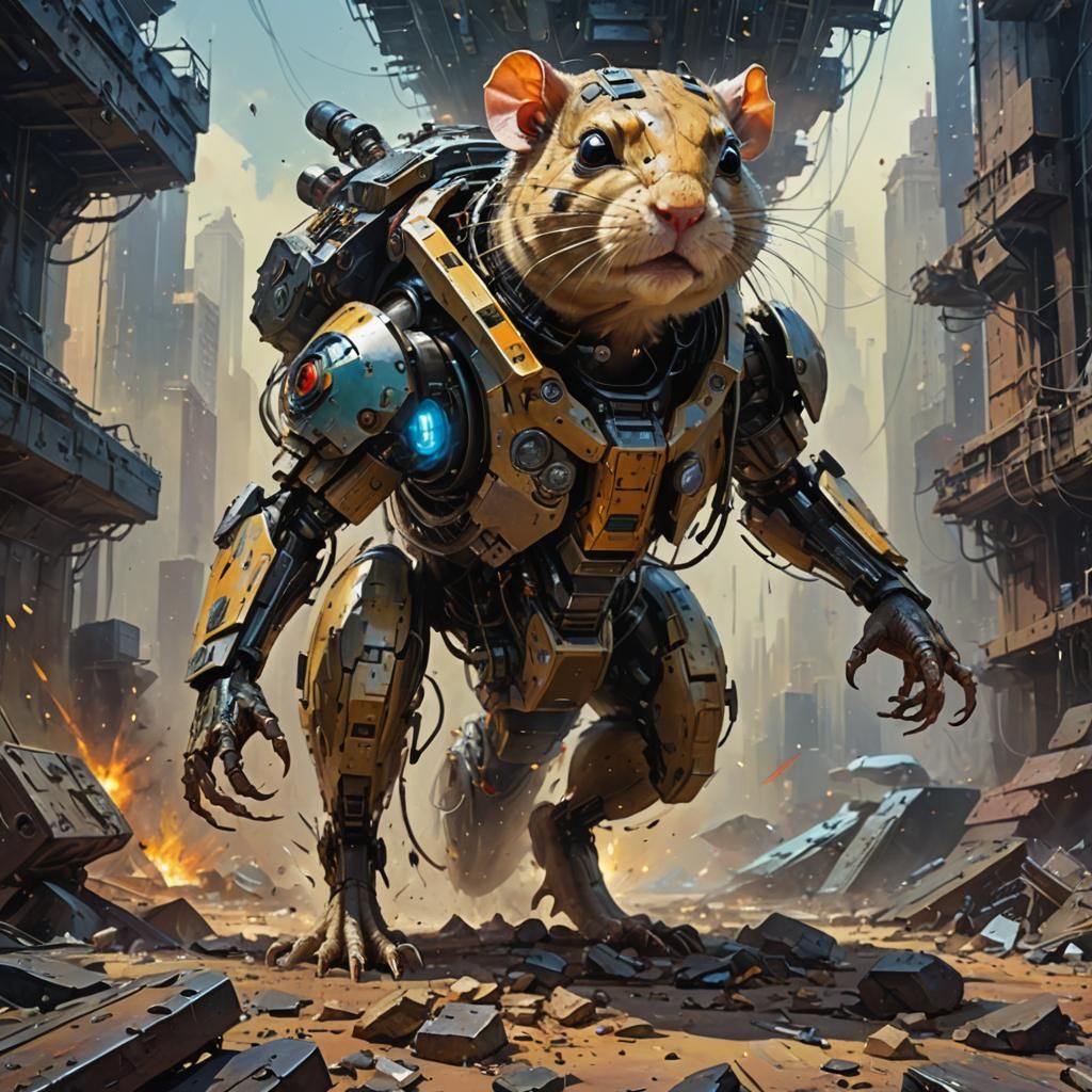 Cyborg Gerbil in Dystopian Sci-Fi Combat