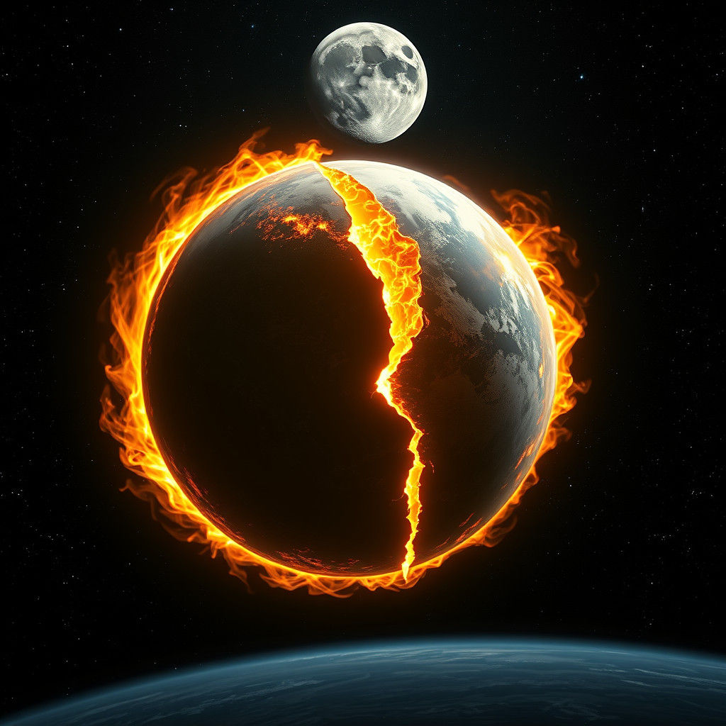 Burning Earth from Space with Fractured Moon