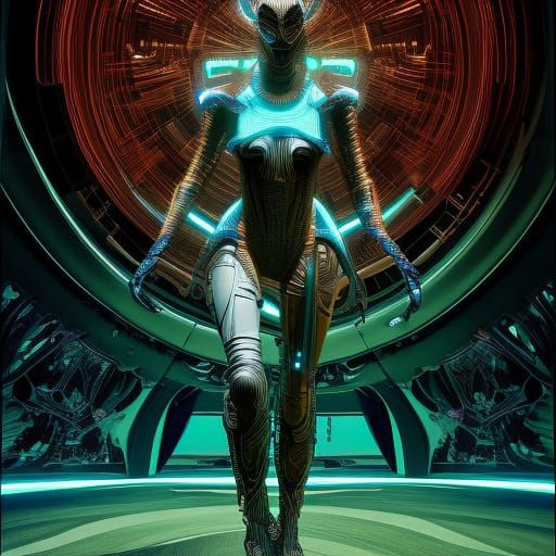 Cyborg Goat Dancing Portrait in Volumetric Lighting