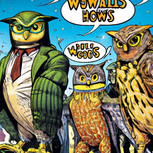 League of Owls in Comic Book Art Style