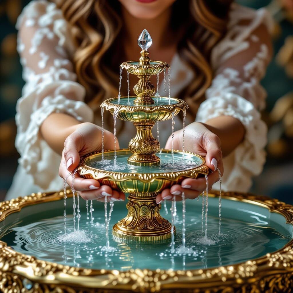 Ornate Silver and Gold Fountain in Hand