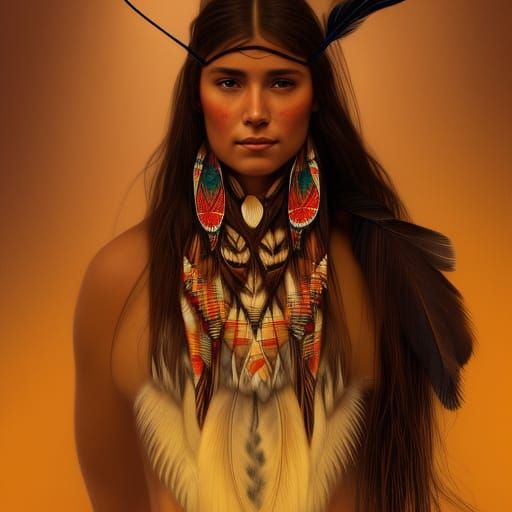 Native American Princess with Wolf Portrait