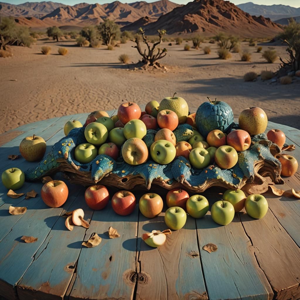 Reptilian Apples in Desert Landscape: Surreal Matte Painting