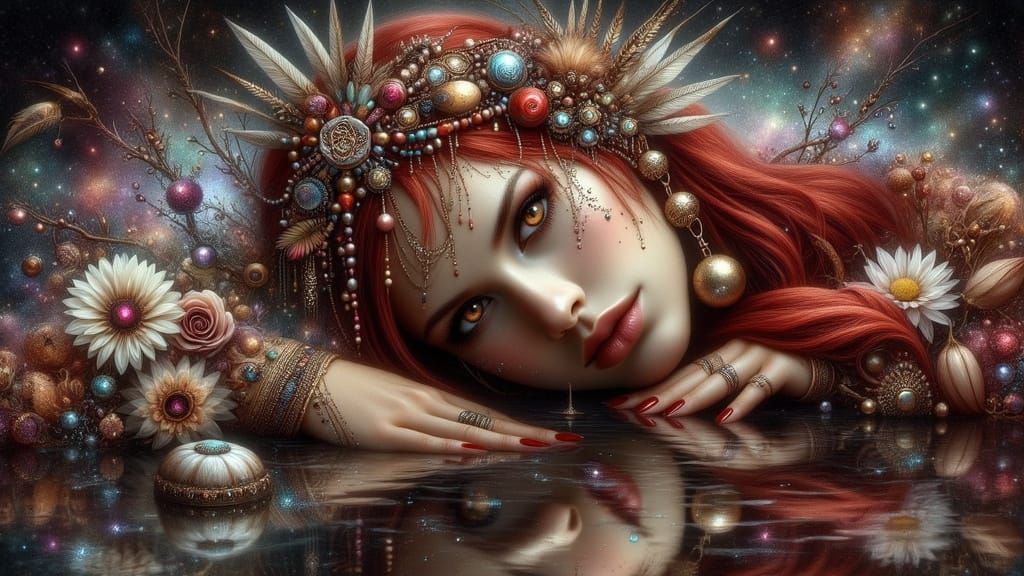 Gypsy with soft white porcelain skin with red hair and beaut...