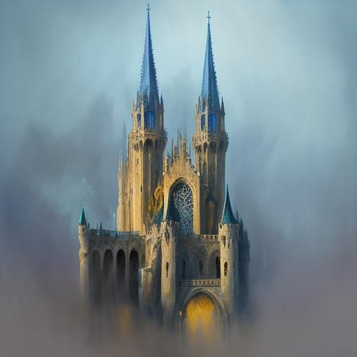 Dreamlike White Tower with Melting Spire in Vibrant Oil Pain...