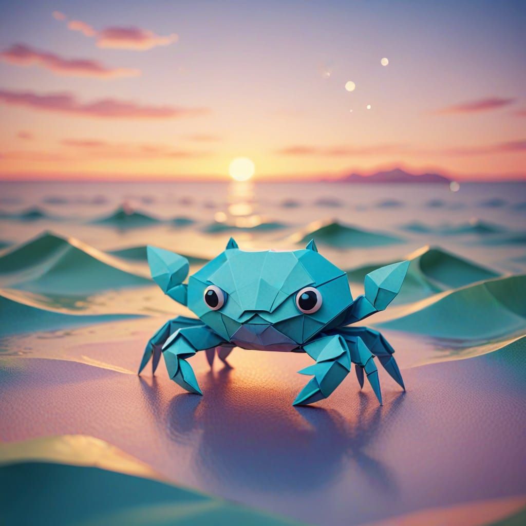 Romantic Crab in Love: Whimsical Papercraft Cartoon