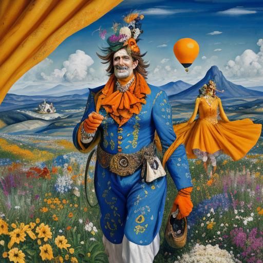 Magical Travelers in a Dreamscape Landscape, Oil Painting St...