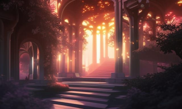 Magical Anime Stairway with Stars and Sparkles