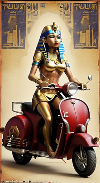 Egyptian Queen on Scooter in Psychedelic Quadrophenia Style