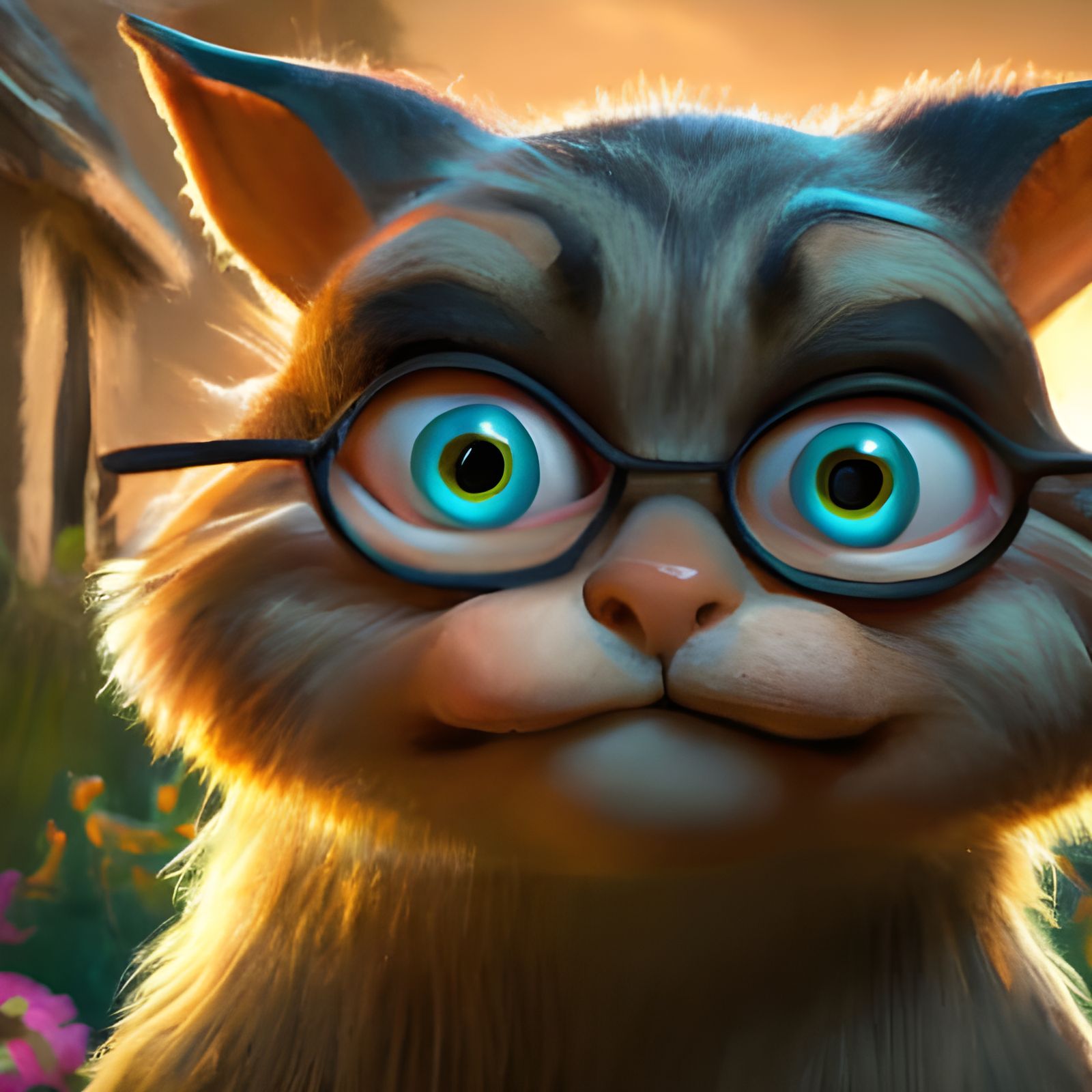 Suspicious Cat Portrait on Stormy Night, Detailed 3D Render