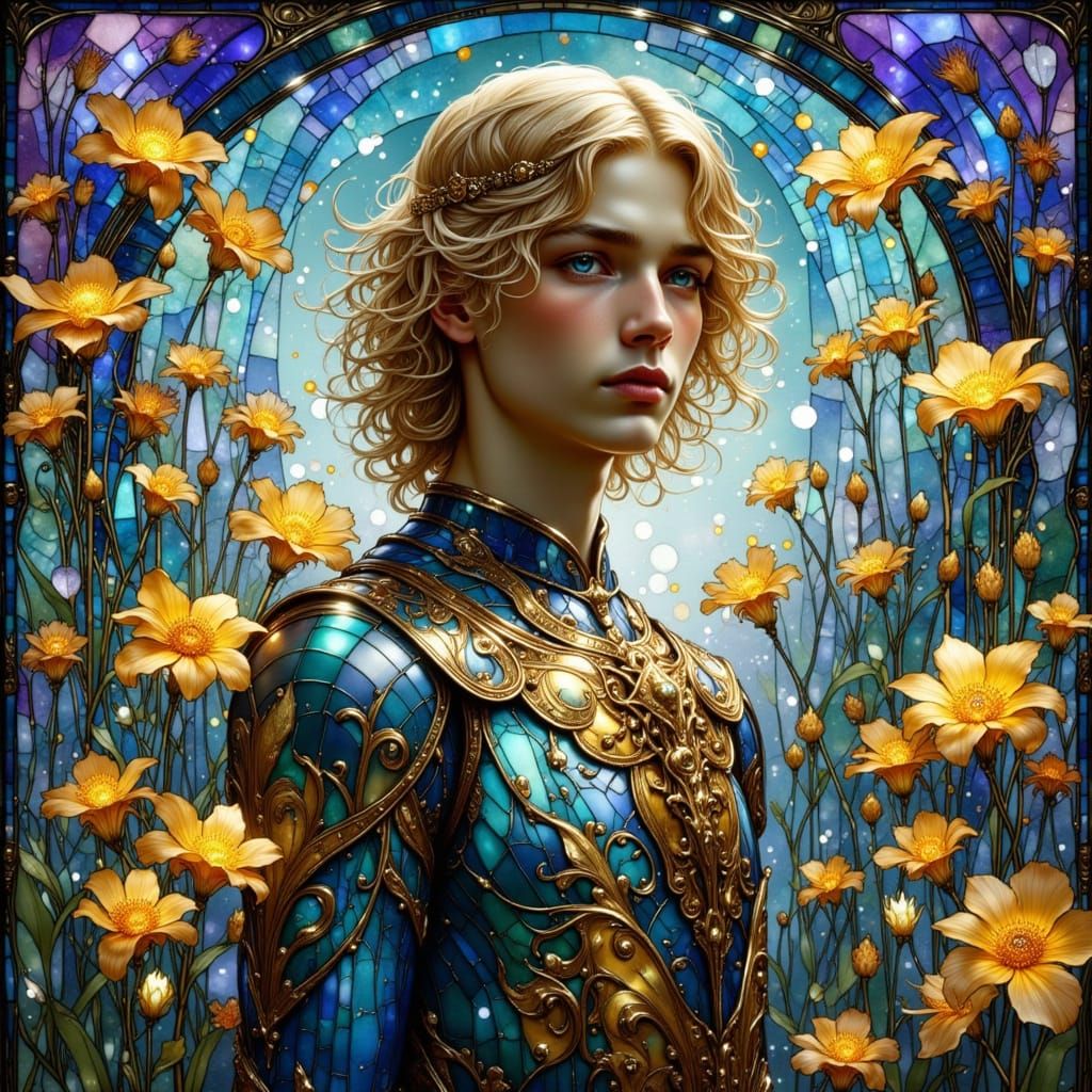 Knight in Iridescent Armor, Art Nouveau Style