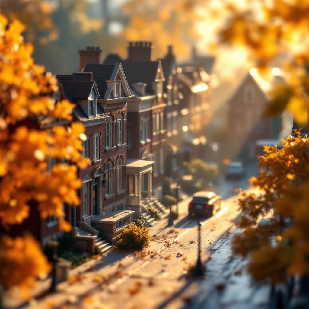 Miniature Acorn Street Boston in Golden Autumn Light