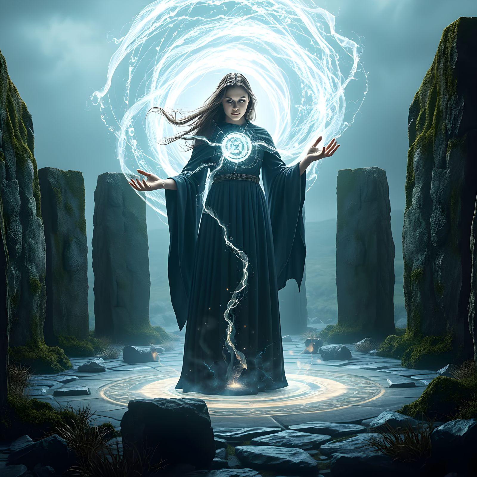 Sorceress Channels Arcane Energy in 3D Digital Art